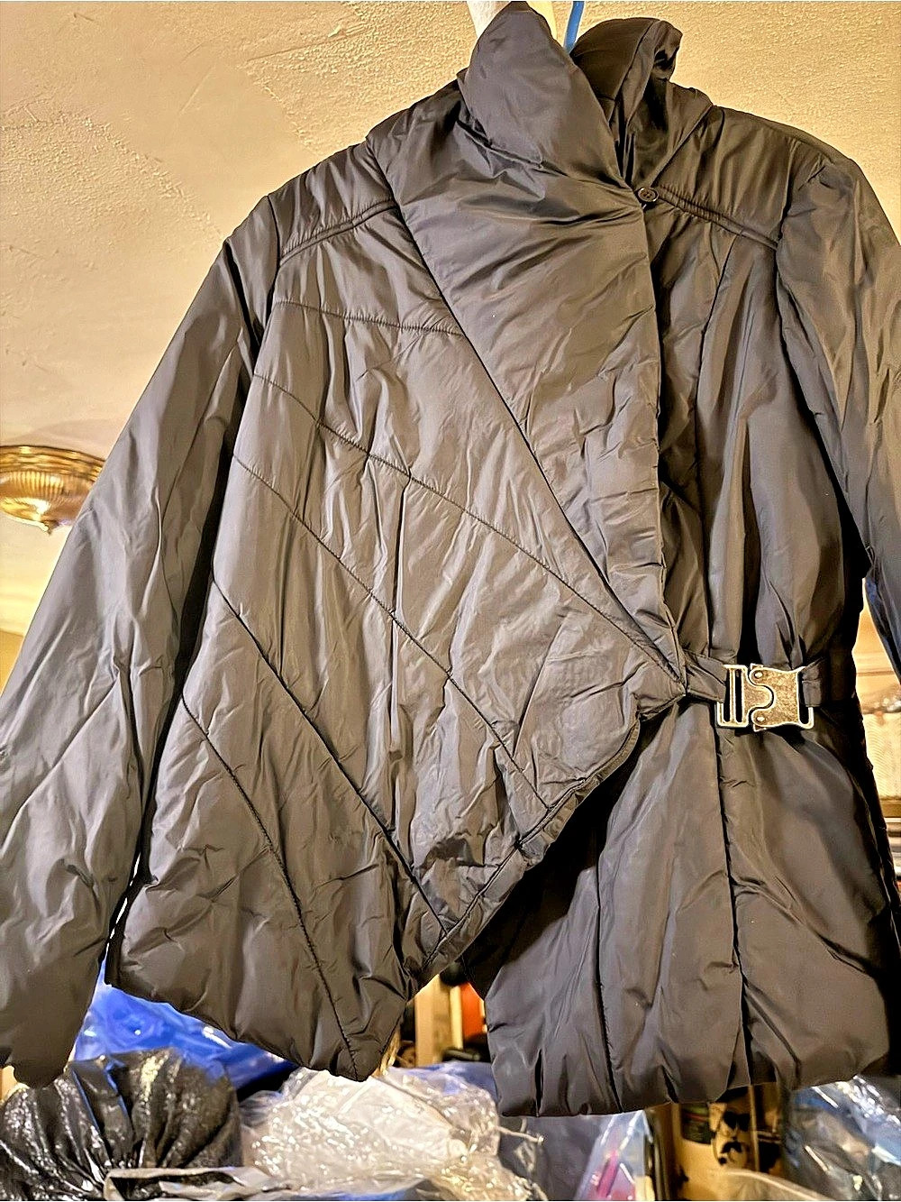 New York & Company Black Belted Puffer Jacket